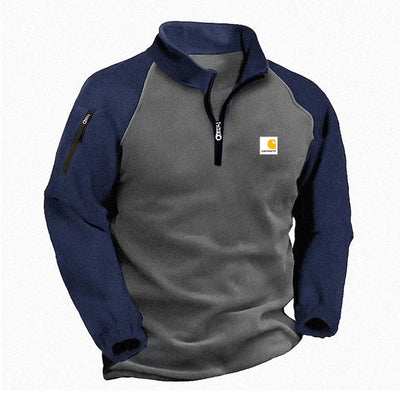 Men's Polar Fleece Pullover Color Zipper Sweatshirt