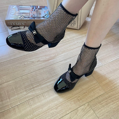 C  Rhinestone Mesh Cool Boots