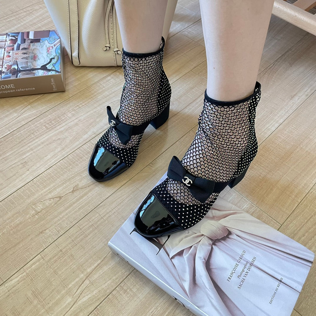 C  Rhinestone Mesh Cool Boots