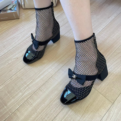 C  Rhinestone Mesh Cool Boots