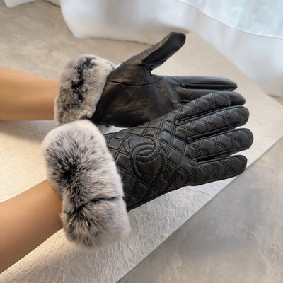 C   Fashion Fall/Winter Wool Leather Gloves