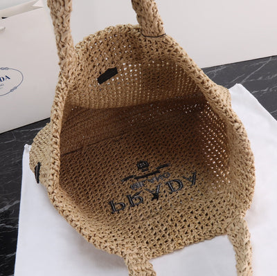 PR* large woven raffia tote bag