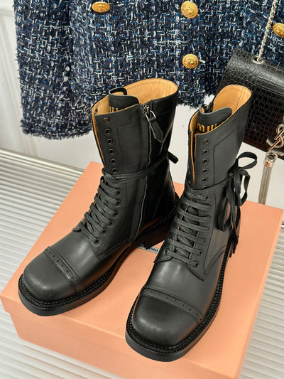 MIU* 24SS pure leather retro airport boots 1:1 VIP