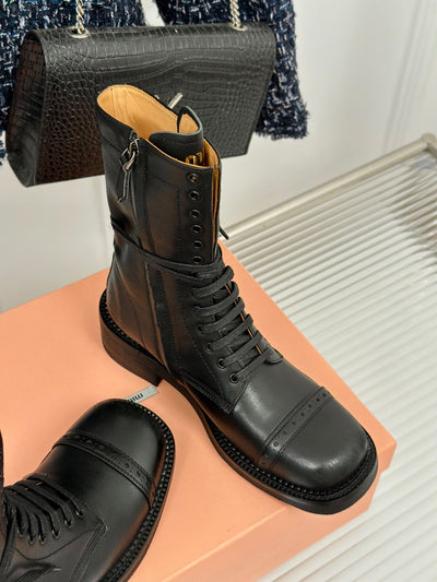 MIU* 24SS pure leather retro airport boots 1:1 VIP