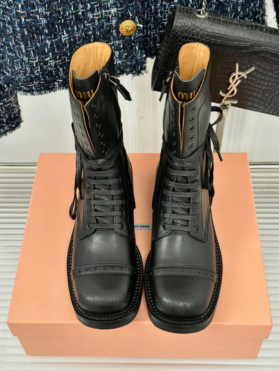 MIU* 24SS pure leather retro airport boots 1:1 VIP