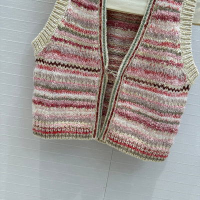 CHAN*24SS Colorblock Striped Knitted Jacket 1:1 VIP