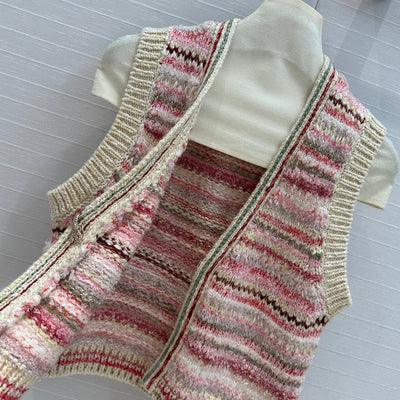 CHAN*24SS Colorblock Striped Knitted Jacket 1:1 VIP