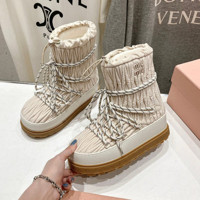 MIU* 24SS Autumn and Winter Nylon Gabardine Snow Boots 1:1 VIP