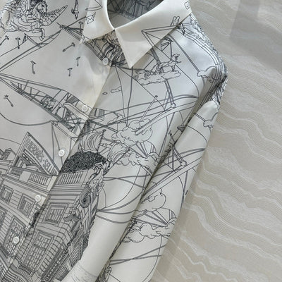 Hermè* 24SS Cruise Print Silk Shirt 1:1 VIP 11