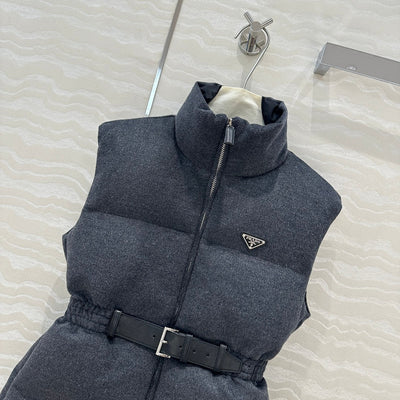 PRA* 24SS Stand Collar Belt Waist Wool Down Vest 1:1 VIP 11