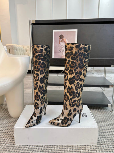 Dolc* & Gabban* 24SS Pointed Toe Leopard Print High Heel Boots 1:1 VIP 11