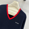 MIU* 24SS Red Edge V-Neck Cashmere Sweater 1:1 VIP 12