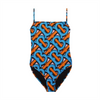 Orange and blue collision capsule one-piece swimsuit