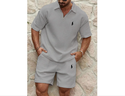 Men's Sport Waffle Zipper Shirt And Shorts Set