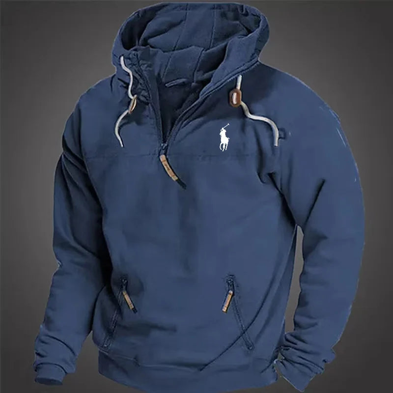 Men's Hooded Lace-up Zip Casual Sweatshirt