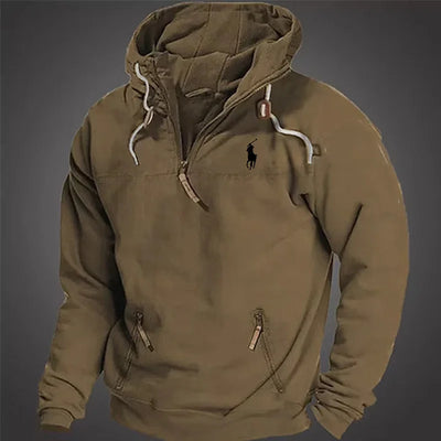 Men's Hooded Lace-up Zip Casual Sweatshirt