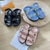 New denim sandals leather colour blocking