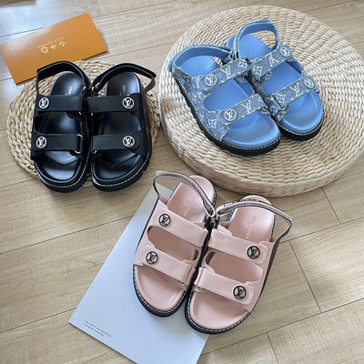 New denim sandals leather colour blocking