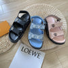 New denim sandals leather colour blocking