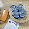 New denim sandals leather colour blocking