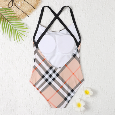 Checkered backless one-piece sexy swimsuit