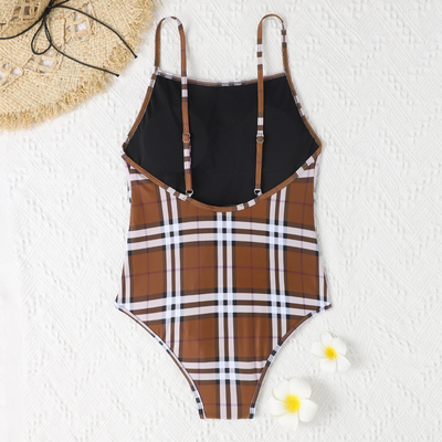 Checkered backless one-piece sexy swimsuit