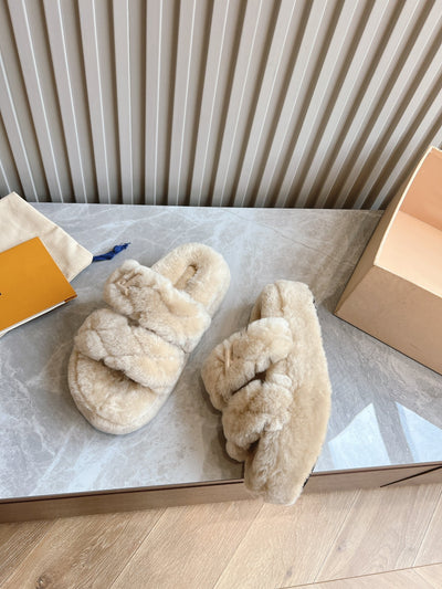 Furry slippers 2024SSLouis vuitt Louis Vuitton VIP 1:1