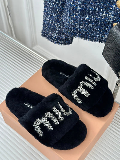 Rhinestone fur slippers 2024 Miu Miu SS VIP1:1