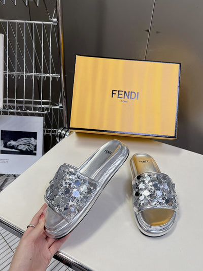 Pink Glitter Fendi Flat Slides