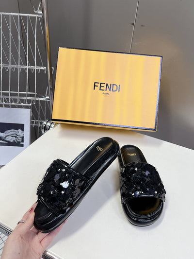 Pink Glitter Fendi Flat Slides