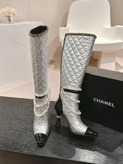 Chan**2025 new VIP1:1 pearl chain thick heel boots