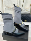 Chan***2025 Autumn and Winter New VIP1:1 Metal Double C Pointed Thick Heel Short Boots