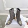 Dior 2025 autumn and winter new VIP1:1 metal rattan check cylindrical heel stretch velvet boots