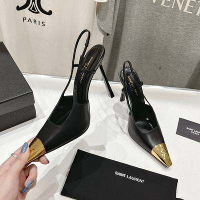 2024 New Saint Laurent VIP 1:1 Brand New Gold Square Toe High Heels Single Shoes