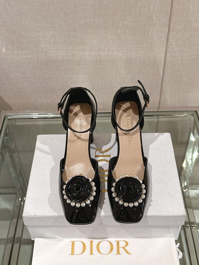 Autumn and winter new DIO* ROSE mid-heeled/high-heeled hollow sandals pearl round buckle series