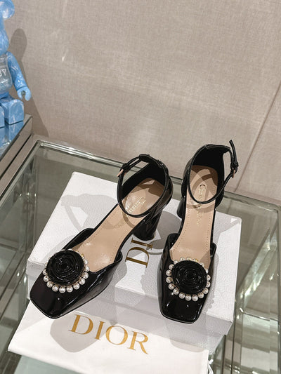 Autumn and winter new DIO* ROSE mid-heeled/high-heeled hollow sandals pearl round buckle series