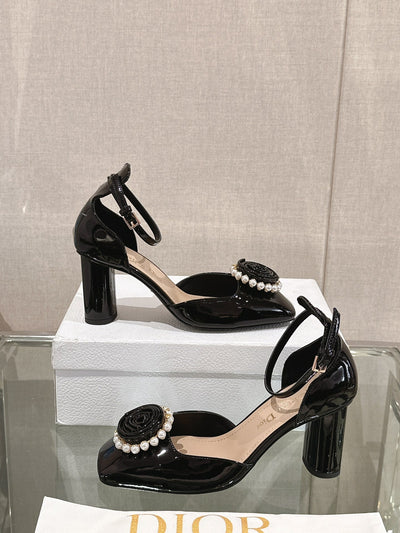 Autumn and winter new DIO* ROSE mid-heeled/high-heeled hollow sandals pearl round buckle series