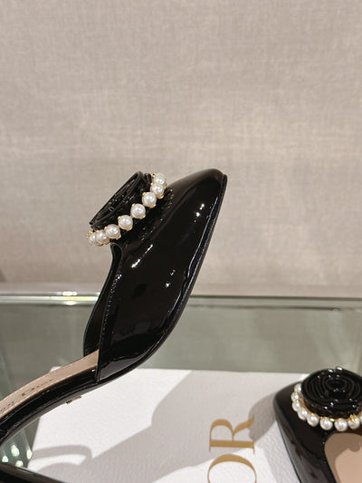 Autumn and winter new DIO* ROSE mid-heeled/high-heeled hollow sandals pearl round buckle series