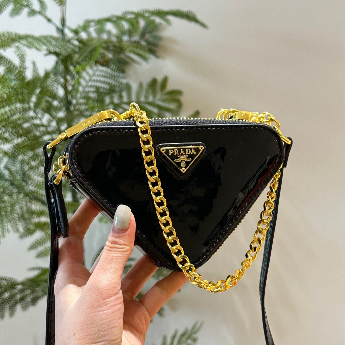 Mini P double zipper triangle bag