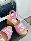 CH***24P new wood grain thick-soled sandals and slippers