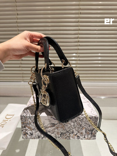 High-end 👸 diamond buckle DI*** lizard pattern 3 grid Princess Diana bag high-end product