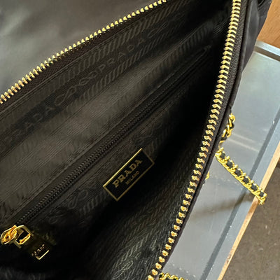 Prada PRADA Nylon Diamond Chain Flap Bag