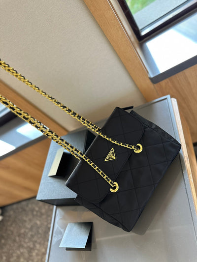 Prada PRADA Nylon Diamond Chain Flap Bag