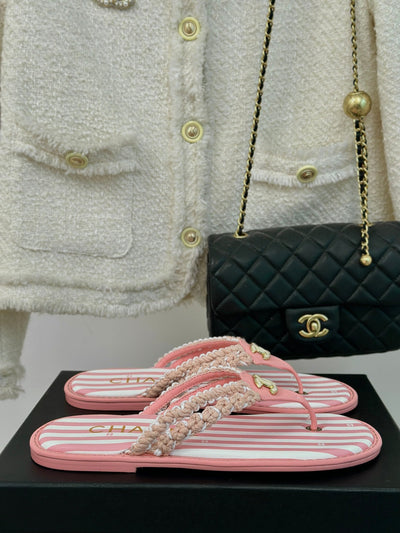 CHANE*｜Chanel 24P new product Knitted double C flip-flops