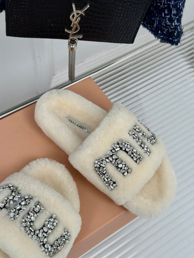 Rhinestone fur slippers 2024 Miu Miu SS VIP1:1