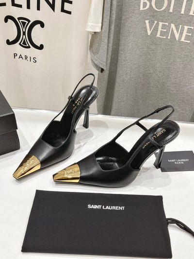 2024 New Saint Laurent VIP 1:1 Brand New Gold Square Toe High Heels Single Shoes