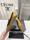 Gold Saint Laurent pointed rhinestone flat shoes mulesVIP1:1