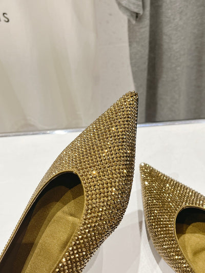 Gold Saint Laurent pointed rhinestone flat shoes mulesVIP1:1