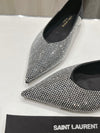 Gold Saint Laurent pointed rhinestone flat shoes mulesVIP1:1