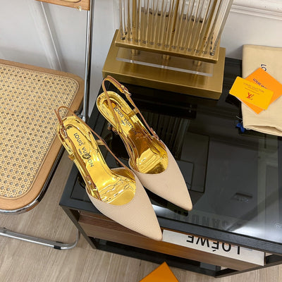 Gold LV pointed high-heeled sandals VIP1:1